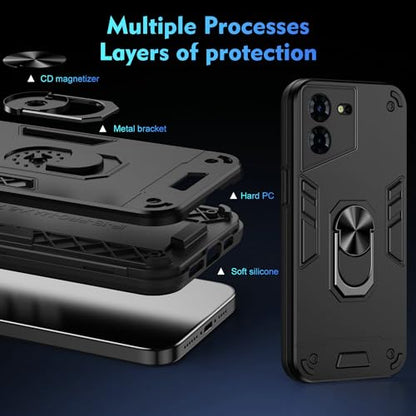 Compatible for Tecno Pova 5 Pro Case,Built-in Stand Shockproof and Drop-Proof Compatible with Tecno Pova 5 Pro 5G LH8n Phone Case Cover Black - color: HY-GZS-black, size: Tecno Pova 5 Pro 5G