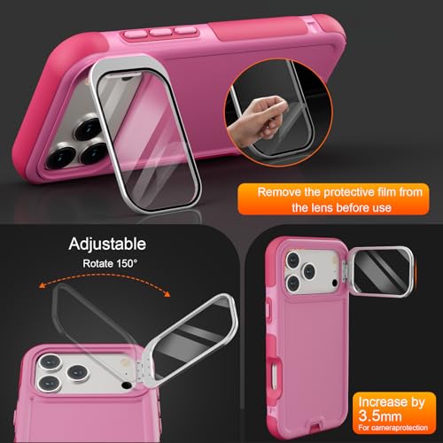 Follaroma Magnetic for iPhone 17 Pro Case with Camera Stand, Pink, 6.3" | Built-in Glass Camera Cover,Compatible with MagSafe,Heavy Duty Shockproof Protective,Military-Grade Anti-DropDual Layer Cover - color: Pink, size: iPhone 17 Pro 6.3''