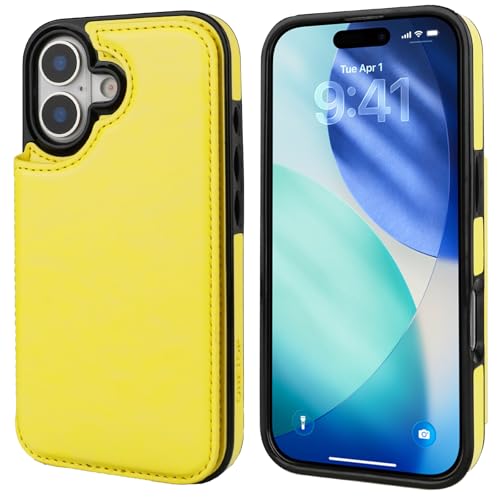 ONETOP for iPhone 17 Wallet Case with Credit Card Holder,Yellow | Kickstand,ID/Cash Holder,Case Wallet with Card Slots,Double Magnetic Clasp,Durable PU Leather Shockproof Cover for Women Men - color: Yellow