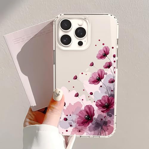 IAIYOXI Clear Case for iPhone 16 Pro, [Crystal Clear Military-Grade Drop Protection], Non-Yellowing, Slim Lightweight Transparent TPU Bumper Phone Case Cover Design - Purple Flower - color: Purple Flowers, size: iPhone 16 Pro