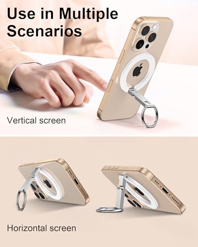 Magnetic Phone Stand with Ring Holder, iPhone & Samsung MagSafe Grip Stand - color: White