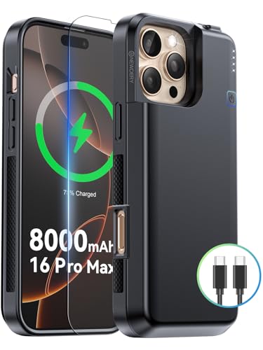 NEWDERY Battery Case for iPhone 16 Pro Max USB C Power Bank Black 8000mAh | Protective Portable Power Bank, CarPlay, Sync Data Supported, Rechargeable Charger Case 6.9", Black - size: iPhone 16 Pro Max-8000mAh