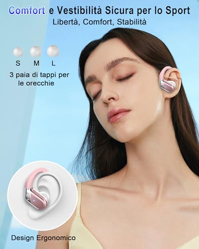 Wireless Earbuds, Bluetooth 5.4 Headphones Sport, 50H Deep Bass Sound Over Ear Buds with 4 ENC Noise Cancelling Mic, Dual LED Display, IP7 Waterproof Earphones with Earhook for Workout/Running/Gym - color: Pinkish-white