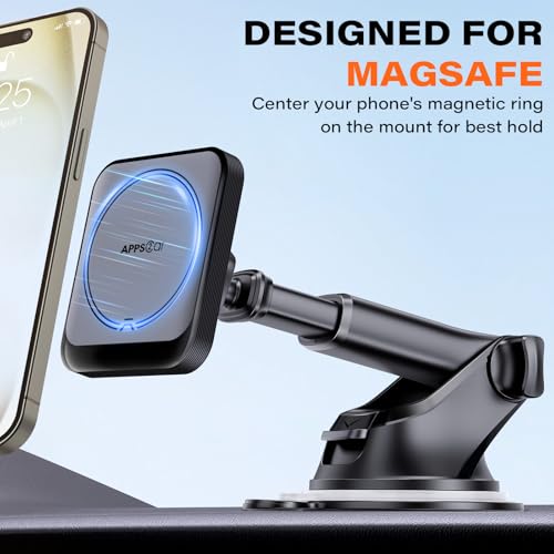 APPS2Car for MagSafe Car Mount, Magnetic Phone Holder with Suction Cup