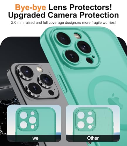 Magnetic Case for iPhone 16 Pro Case with Screen Protector+Wrist Strap | Compatible with MagSafe,Full Camera Protection,Slim Translucent Matte Phone Cover,Turquoise - color: Turquoise