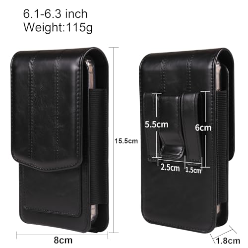 Cell phone Waist Bag with Belt Clip Leather, Vertical Cell Phone Belt Pouch for Men's, Smartphone Waist Holder Wallet Hiking Travel Carrying Case Belt Holster Pack with Card Slot Carabiner Hook - color: Coffee, size: 6.1 INCH