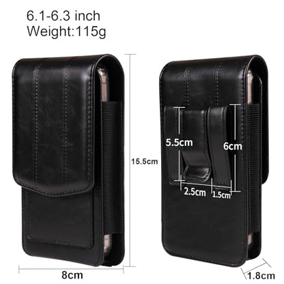 Cell phone Waist Bag with Belt Clip Leather, Vertical Cell Phone Belt Pouch for Men's, Smartphone Waist Holder Wallet Hiking Travel Carrying Case Belt Holster Pack with Card Slot Carabiner Hook - color: Black, size: 6.1 INCH