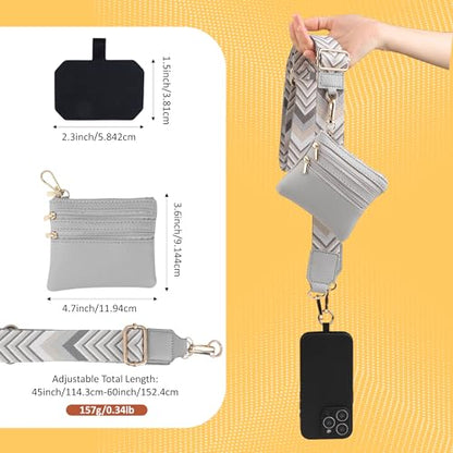BARGIFTS Clip and Go Strap for Phone with Wallet Crossbody, Cell Phone Lanyard with Zippered Pouch, Adjustable Phone Strap Crossbody with Wallet - color: A-Grey