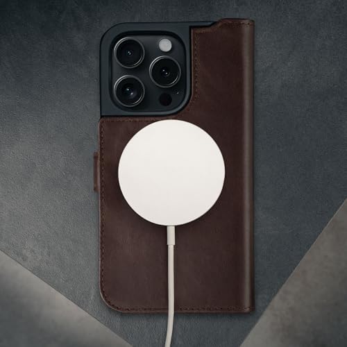 TORRO Premium Leather Case Compatible with iPhone 16 Pro 6.3" – Genuine Leather Wallet Flip Folio Case with Kickstand and Card Slots (Compatible with Official MagSafe Chargers) - Dark Brown - color: Dark Brown