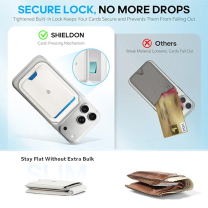 SHIELDON Genuine Leather Magnetic Wallet Stand for MagSafe, White | Strong Magnetic, Card Holder, Kickstand, Angle Adjustment, Rfid Blocking, for iPhone 17/16/15/14/13/12 Series & Magnet Case - color: White