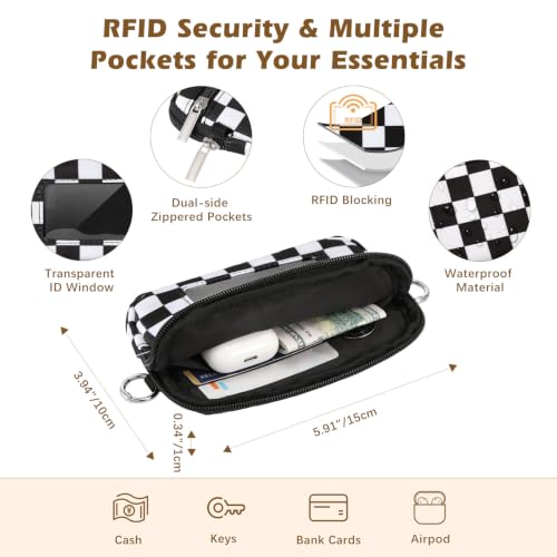 MoKo Adjustable Phone Crossbody Lanyard with Detachable RFID Wallet - color: Black & White Grid
