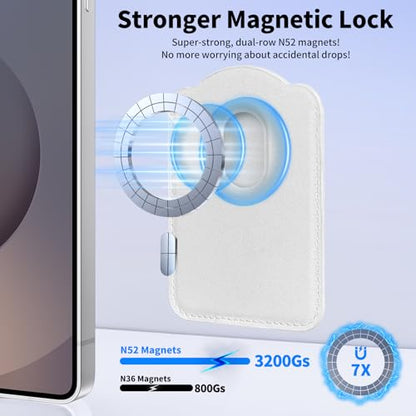 Magnetic Wallet for Samsung Galaxy S26 S25 S24 Series, Fold 8 Ultra with Magsafe Case, for iPhone 17-12 Series, RFID Blocking Leather Magnetic Card Holder | Holds 3 Cards | White - color: White