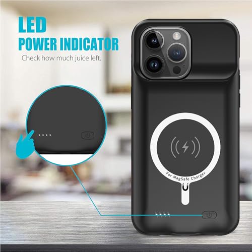 Battery Case for iPhone 15 Pro Max, 12000mAh High Capacity Smart Portable Charger Case Rechargeable Battery Pack Charging Case with Wireless Charging Compatible with iPhone 15 Pro Max (6.7 inch)-Black - size: iPhone 15 Pro Max (6.7 inch)