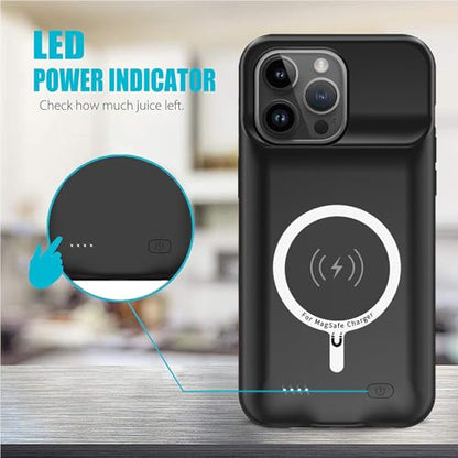 Battery Case for iPhone 15 Pro Max, 12000mAh High Capacity Smart Portable Charger Case Rechargeable Battery Pack Charging Case with Wireless Charging Compatible with iPhone 15 Pro Max (6.7 inch)-Black - size: iPhone 15 Pro Max (6.7 inch)