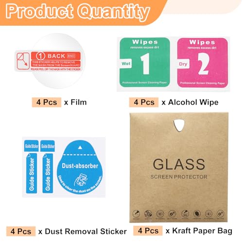 HARFINGTON 4pcs Watch Glass Screen Protector 31mm 9H Tempered Glass HD Clear Curved Edge Anti-Scratch Waterproof Round Smart Watch Dial Crystal Face Protective Film with Accessories - size: 31mm