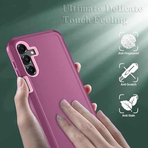 Qinmay Phone Case for Samsung Galaxy A17 5G Case, Galaxy A16 5G Case with HD Screen Protector, Heavy Duty Shockproof 3-Layer Cover Phone Case for Galaxy A17 / A16 ，WineRedPink - color: WineRedPink