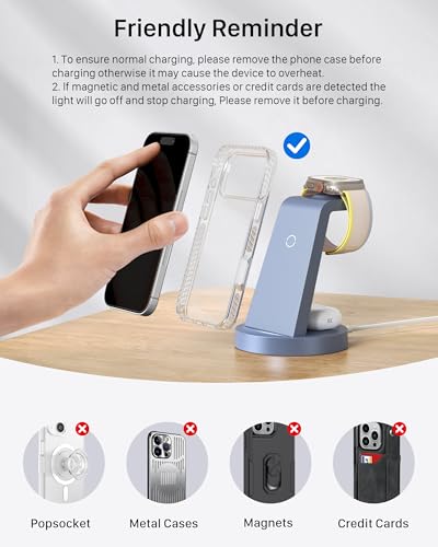Anlmz 3 in 1 Charging Station - Wireless Charger for Apple Multiple Devices - color: Blue