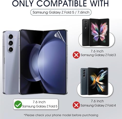 2 Sets HD Clear TPU Screen Protector for Samsung Galaxy Z Fold 5 7.6" - size: Samsung Galaxy Z Fold 5