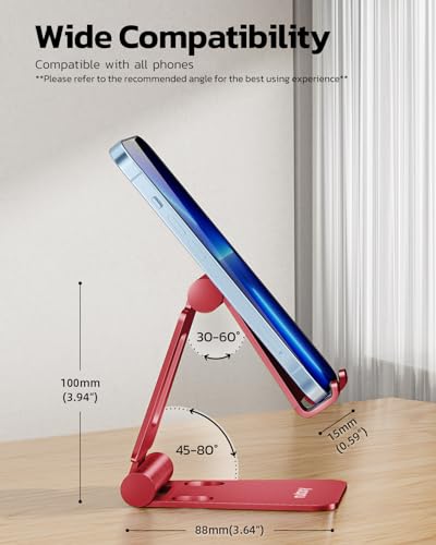 Nulaxy Full Aluminum Dual Folding Cell Phone Stand for Desk, Red - color: H-Red