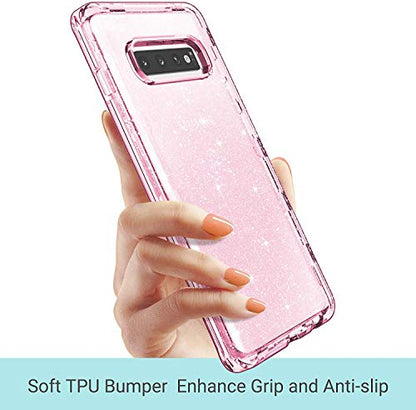 ULAK Compatible with Galaxy S10 Plus Case Bling Back Cover, Pink Glitter | Shiny Glitter Heavy Duty Shockproof Protection Sparkle Soft TPU Protective for Samsung Galaxy S10 Plus 6.4 inch - color: Pink Glitter