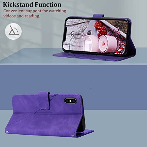 for iPhone X/Xs Flip Wallet Case with Card Slots, Purple | PU Leather, TPU Interior, 3 Card Slots, Cash Pocket, Magnetic Clasp, Detachable Wrist Strap, Stand, Precise Cutouts - color: Purple