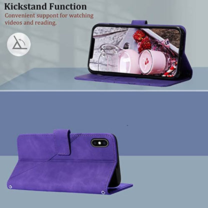 for iPhone X/Xs Flip Wallet Case with Card Slots, Purple | PU Leather, TPU Interior, 3 Card Slots, Cash Pocket, Magnetic Clasp, Detachable Wrist Strap, Stand, Precise Cutouts - color: Purple
