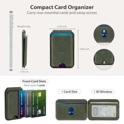 Belemay Crazy Horse Leather Magnetic Wallet for MagSafe Adjustable Stand - color: Pine Green