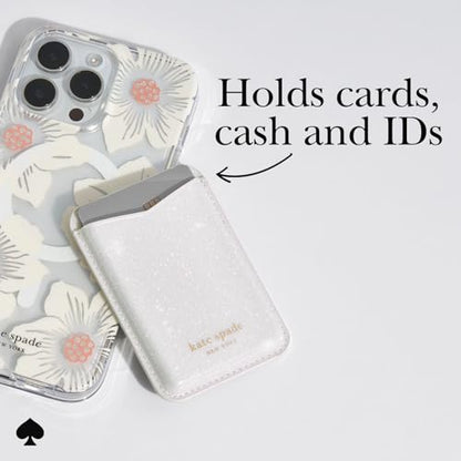 kate spade new york Magnetic Card Holder/Wallet - White Glitter | Stylish Phone Wallet - Compatible w/MagSafe Phones & Cases -Detachable MagSafe Wallet for iPhone 17 Pro Max/16/15/14/Pixel 10 - color: White Glitter