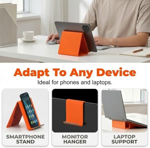 2PCS Portable Foldable Silicone Aluminum Phone Holder, 2026 New Flexible Silicone Phone Stand, Airplane Phone Holder for Tablet Laptop Desk Travel Non-Slip Bed Office Treadmill