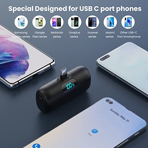 [2-Pack] Mini Portable Charger 5000mAh Power Bank,3A PD USB C Cell Phone Portable Power, LCD Display Battery Pack Compatible with iPhone 17/17 Air/16/16 pro/15/15 pro Max/Android/Samsung/Moto/LG etc - color: A-black+white