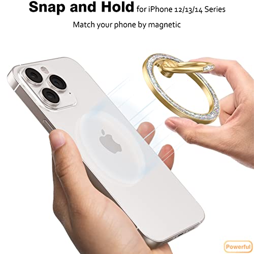Allengel Magnetic Phone Grip for Mag Safe, Magnetic Ring Holder Compatible with Mag Safe Phone Ring, 360°Rotating Finger Kickstand for iPhone 17 16 Pro Max 15 14 13 12 & Android(Gold Bling Silver) - color: gold bling silver
