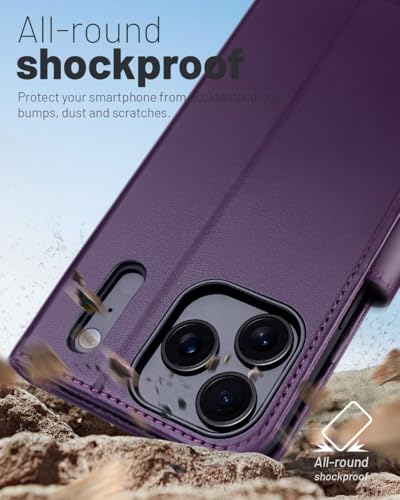 OCASE Compatible with iPhone 17 Pro Wallet Case, PU Leather Flip Folio Case with Card Holders RFID Blocking Kickstand [Shockproof TPU Inner Shell] Phone Cover 6.3 Inch 2025, Dark Purple - color: Dark Purple