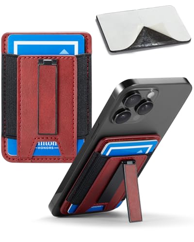 Phone Card Holder Wallet with Stand, Hold 6 Card for iPhone Andriod - color: WinRed