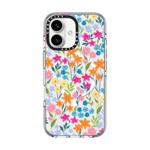 CASETiFY for iPhone 16 Case - Impact Clear Compatible with MagSafe | Not Yellowing | 6.6 ft. 3x Military Grade Drop Protection | bright spring flowers - daisy floral pattern | Clear - color: bright spring flowers, size: Iphone 16 (6.1")