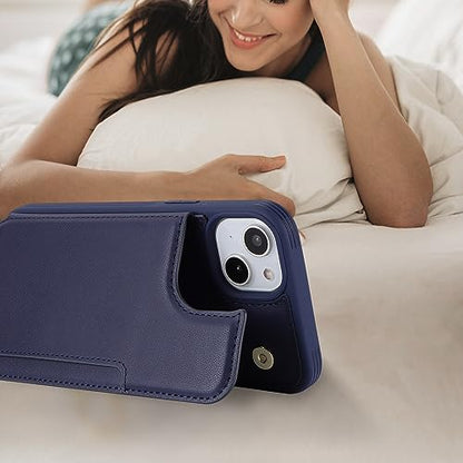 iCoverCase Compatible with iPhone 14 Case with Card Holder, Wallet Case for Women Men RFID Blocking PU Leather Protective Phone Case 6.1 Inch (Dark Blue) - color: Dark Blue