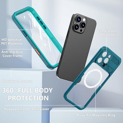 Waterproof Phone Case for iPhone 16 Pro Max 6.9 inch Magnetic - color: Cyan-Teal, size: iPhone 16 Pro Max 6.9 inch