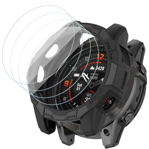 [1+4 Pack] Compatible with Garmin Fenix 7X / Fenix 7X Pro/Garmin Epix Pro(Gen 2) 51MM Screen Protector and Case, Tempered Glass Protective Film and Soft TPU Bumper Face Cover Set - color: for Fenix 7X/Fenix 7X Pro/Epix Pro(Gen 2) 51MM