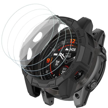 [1+4 Pack] Compatible with Garmin Fenix 7 / Fenix 7 Pro/Garmin Epix Pro(Gen 2) 47MM Screen Protector and Case, Tempered Glass Protective Film and Soft TPU Bumper Face Cover Set - color: for Fenix 7/Fenix 7 Pro/Epix Pro(Gen 2) 47MM