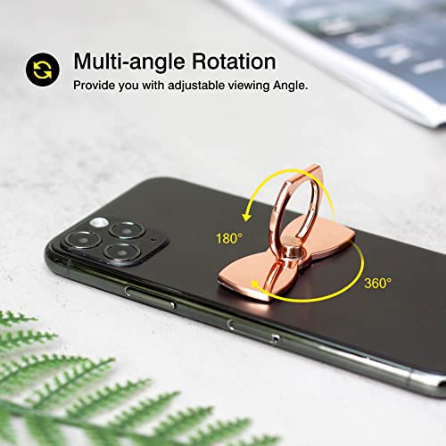 [2 Pack] Sparkling Bowtie Ultra-thin Cell Phone Ring Holder Stand,360 Degree Rotation and 180 Degree Adjustable Finger Ring Kickstand with Polished Metal Phone Grip (Rose Gold)