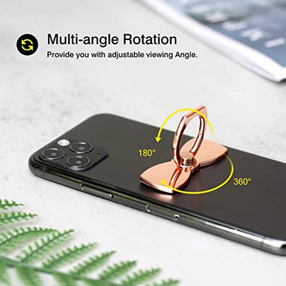 [2 Pack] Sparkling Bowtie Ultra-thin Cell Phone Ring Holder Stand,360 Degree Rotation and 180 Degree Adjustable Finger Ring Kickstand with Polished Metal Phone Grip (Rose Gold)