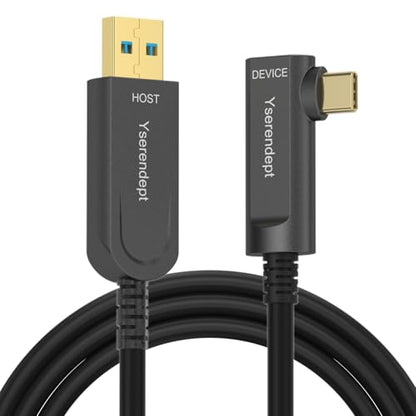 Fiber Optic USB C Cable 50ft,Right Angle High Speed 10Gbps Active Optical Long Distance Extension for Webcams,4K Cameras,VR/AR,Hubs,HDDs,Projectors & Medical Systems - size: 50ft, style: Right Angle USB A to C
