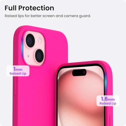 ORNARTO Compatible with iPhone 15 Case 6.1, Slim Liquid Silicone 3 Layers Full Covered Soft Gel Rubber Phone Case, Anti-Scratch Shockproof Protective Cover 6.1 Inch, Hot Pink - color: Hot Pink