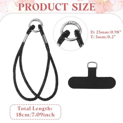 uxcell Phone Lanyard, Phone Wrist Rhinestone Strap Woven Lanyards Anti Theft Wristlet Straps with Tether Tabs - color: Black