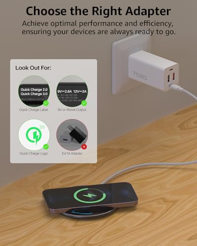 TOZO W1 Max 15W Fast Wireless Charging, Anti-Slip, Sleep-Friendly - color: Black