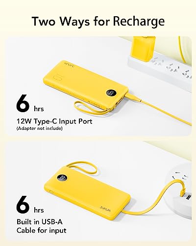 VRURC Portable Charger, Slim Power Bank Built-in 4 Cables, Travel Essential - color: Yellow