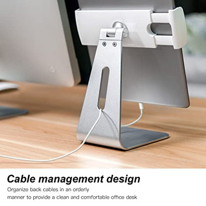 Cell Phone Stand Adjustable Rotating Aluminum Alloy Tablet Holder with Silicone Anti Skid Design for Office Desk Cable Management 11.8 x 5.4 x 5.4in