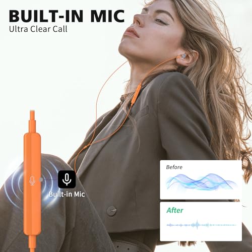 USB C Earbuds for iPhone 18 Pro Max Duo 17 Air 16 15 Plus/iPad, Orange - color: Orange