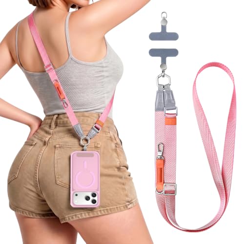 Phone Lanyard Crossbody, Adjustable Ergonomic Shoulder Phone Strap - color: Pink