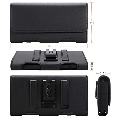 BECPLT Leather Holster Pouch with ID Card Holder, Belt Clip Case for iPhone 13 Mini, 12 Mini, 8, 7, 6s, 6, Galaxy S10e (Fit with Thin Case on) - color: Black-Leather, size: S (5.8" x 3" x 0.5")