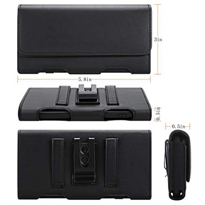 BECPLT Leather Holster Pouch with ID Card Holder, Belt Clip Case for iPhone 13 Mini, 12 Mini, 8, 7, 6s, 6, Galaxy S10e (Fit with Thin Case on) - color: Black-Leather, size: S (5.8" x 3" x 0.5")